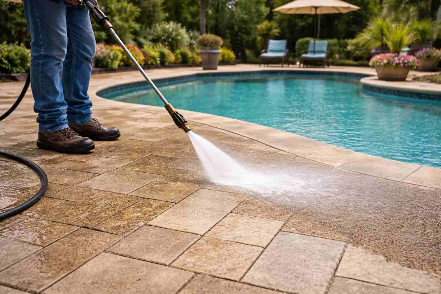 Pool Deck Pressure Washing - Clearvue